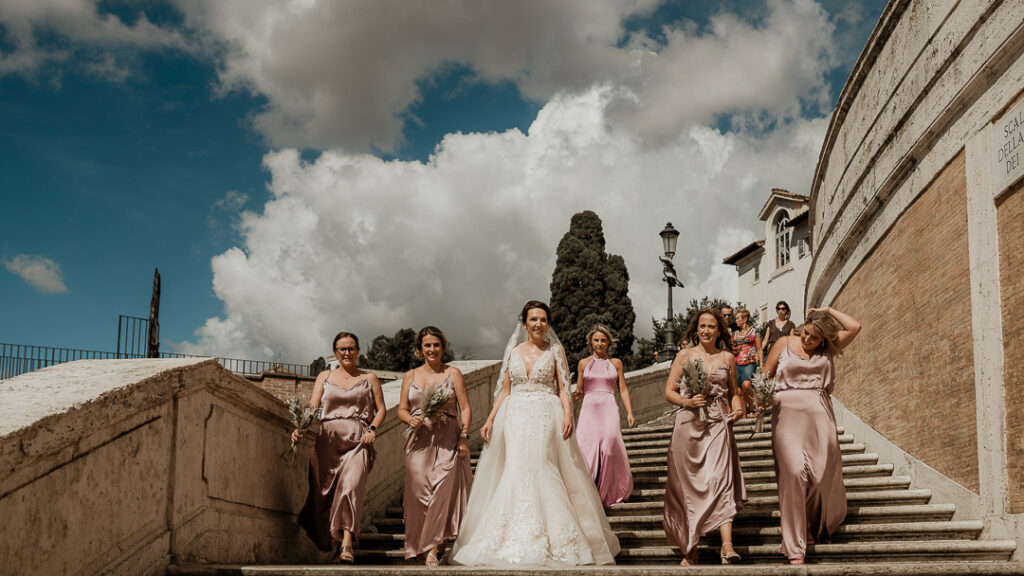 Destination Wedding Destination Wedding in Rome Destination Wedding in Italy Bride Groom Bridesmaids Rome Casina Valadier