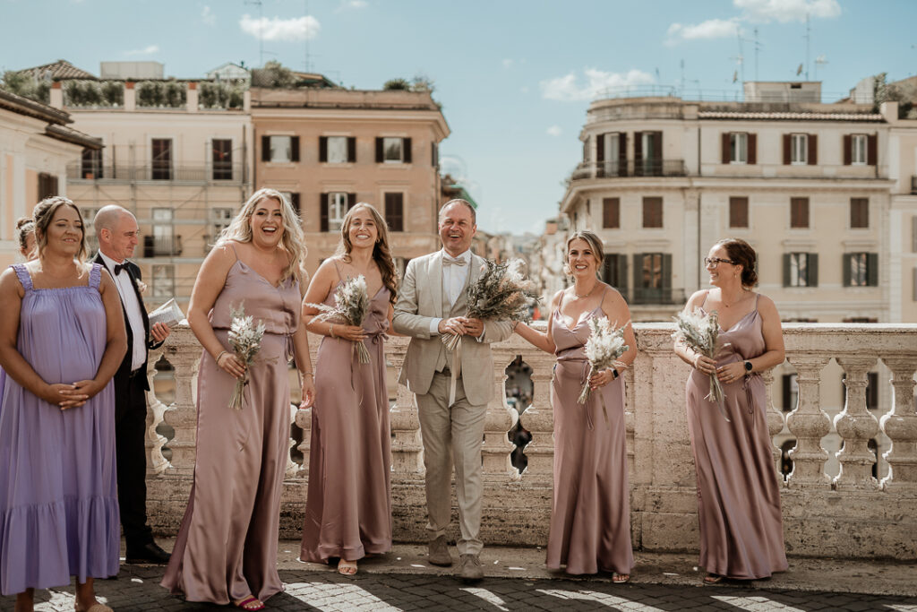 Destination Wedding Destination Wedding in Rome Destination Wedding in Italy Bride Groom Bridesmaids Rome Casina Valadier