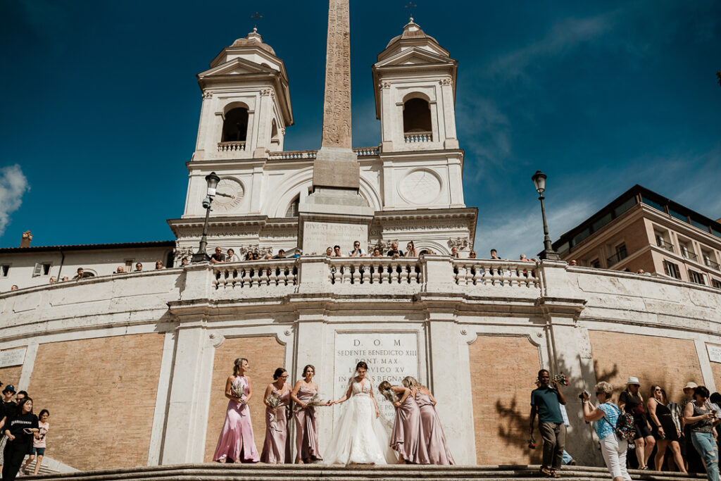 Destination Wedding Destination Wedding in Rome Destination Wedding in Italy Bride Groom Bridesmaids Rome Casina Valadier